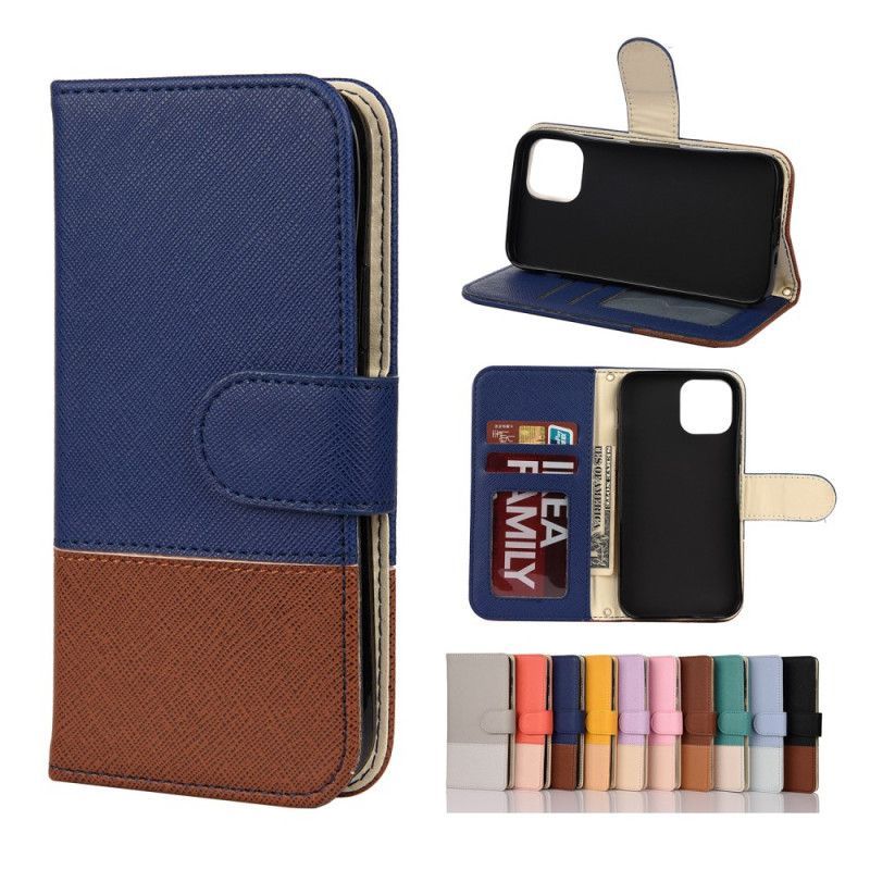 Κάλυμμα Folio iPhone 12 Mini Μαύρο Δίχρωμη Απομίμηση Δέρματος