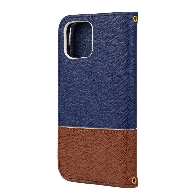 Κάλυμμα Folio iPhone 12 Mini Μαύρο Δίχρωμη Απομίμηση Δέρματος
