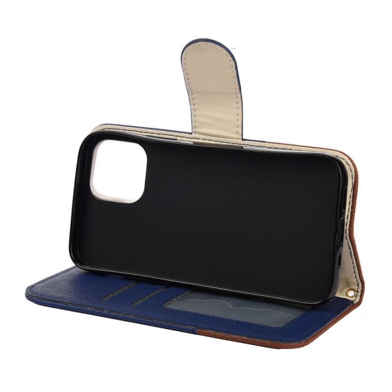 Κάλυμμα Folio iPhone 12 Mini Μαύρο Δίχρωμη Απομίμηση Δέρματος