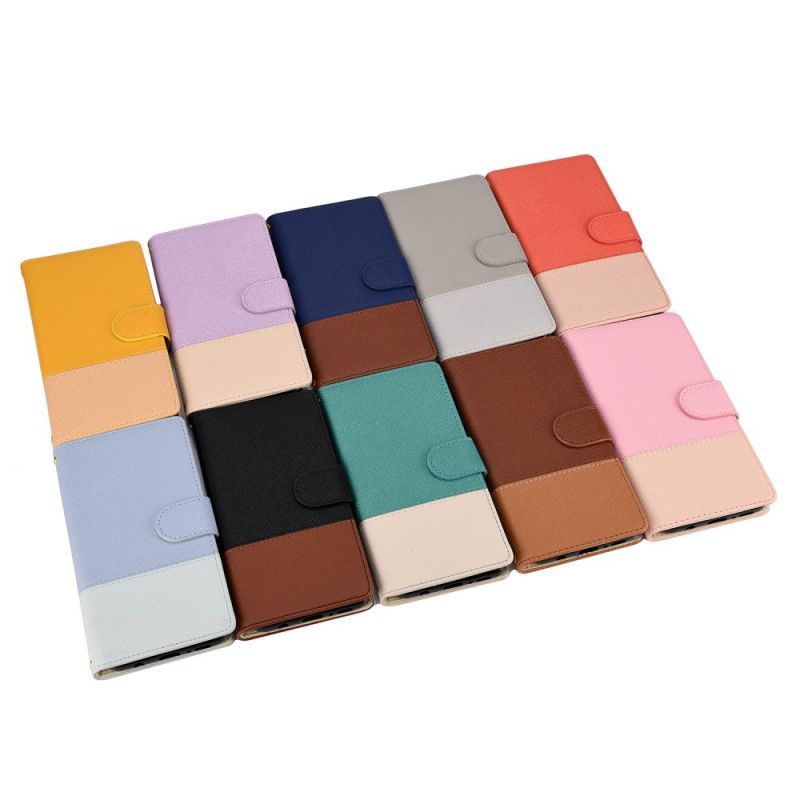 Κάλυμμα Folio iPhone 12 Mini Μαύρο Δίχρωμη Απομίμηση Δέρματος
