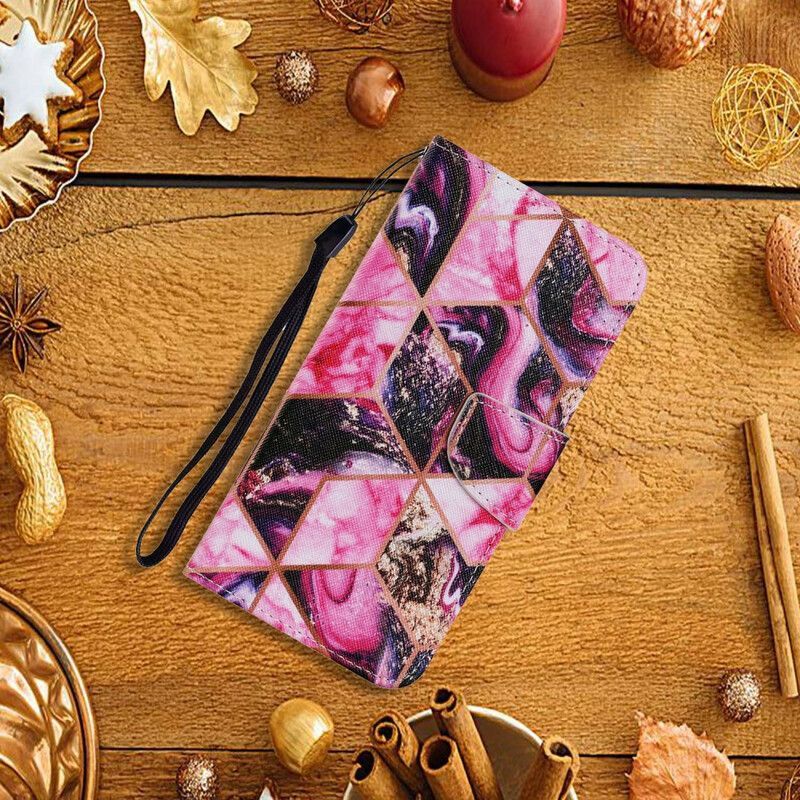 Κάλυμμα Folio iPhone 13 Μαύρο Στυλ Γεωμετρικού Μαρμάρου