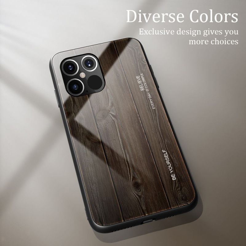 Κάλυμμα Για iPhone 12 Mini Μαύρο Σκληρυμένο Γυαλί Με Σχέδιο Ξύλου