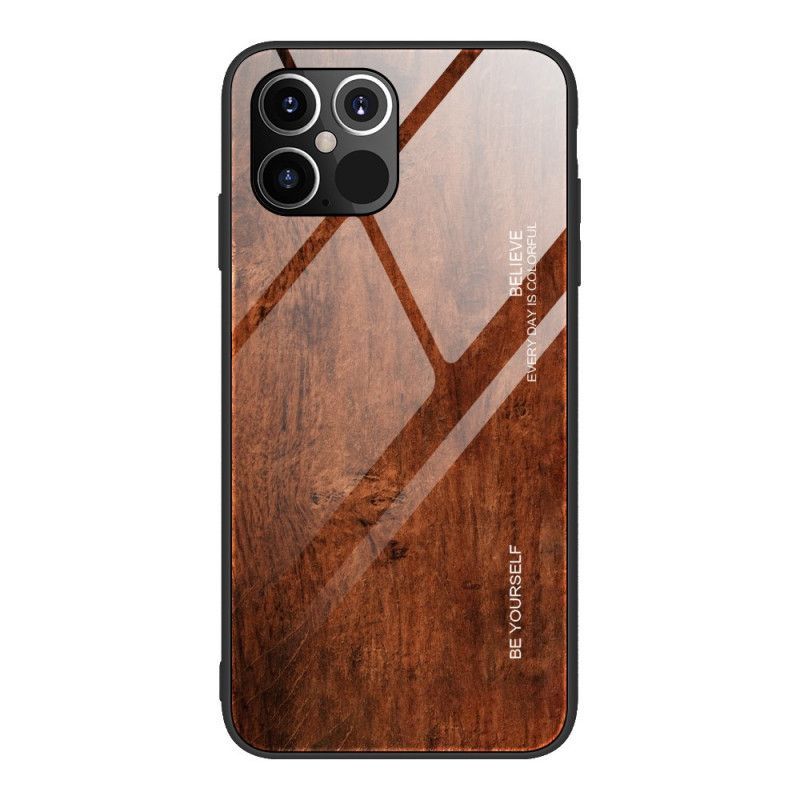 Κάλυμμα Για iPhone 12 Mini Μαύρο Σκληρυμένο Γυαλί Με Σχέδιο Ξύλου