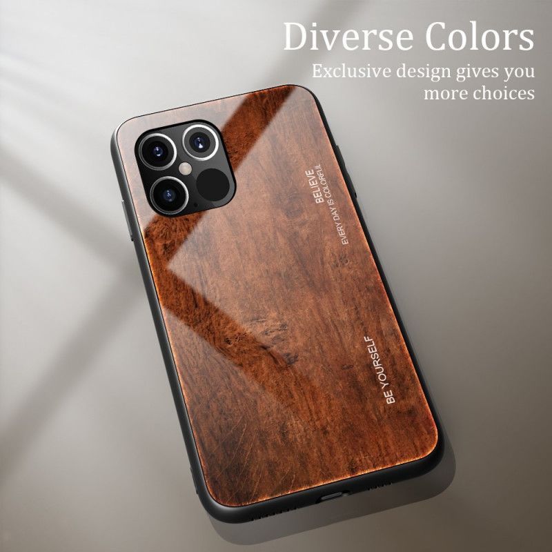 Κάλυμμα Για iPhone 12 Mini Μαύρο Σκληρυμένο Γυαλί Με Σχέδιο Ξύλου