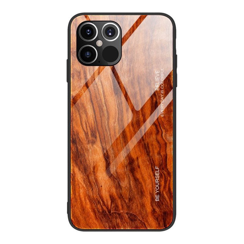 Κάλυμμα Για iPhone 12 Mini Μαύρο Σκληρυμένο Γυαλί Με Σχέδιο Ξύλου