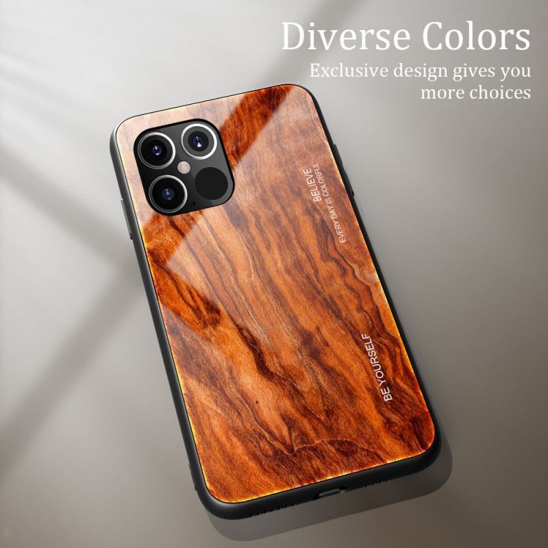 Κάλυμμα Για iPhone 12 Mini Μαύρο Σκληρυμένο Γυαλί Με Σχέδιο Ξύλου