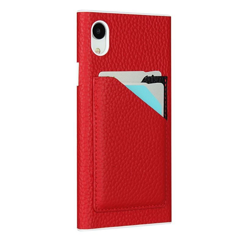 Κάλυμμα Για iPhone XR Μαύρο Θήκη Για Κάρτες Από Γνήσιο Δέρμα Λίτσι Με Κορδόνι