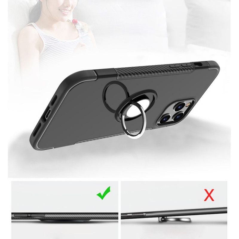 Κάλυμμα iPhone 12 Mini Μαύρο Μεταλλικός Δακτύλιος Από Ανθρακονήματα σιλικόνης