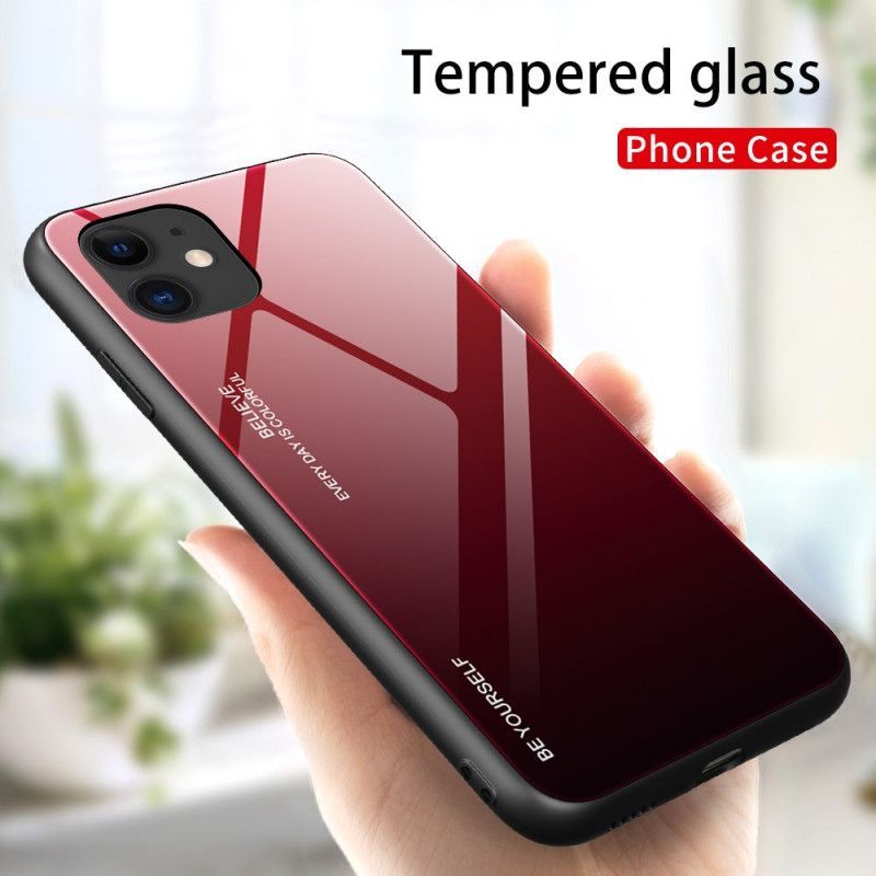 Κάλυμμα iPhone 12 Pro Max Κόκκινο Σκληρυμένο Γυαλί Να Είσαι Ο Εαυτός Σου
