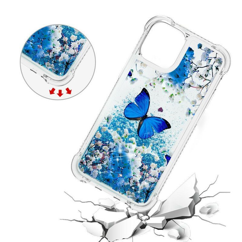 Κάλυμμα iPhone 13 Γκλίτερ Μπλε Πεταλούδες Πρωτότυπος