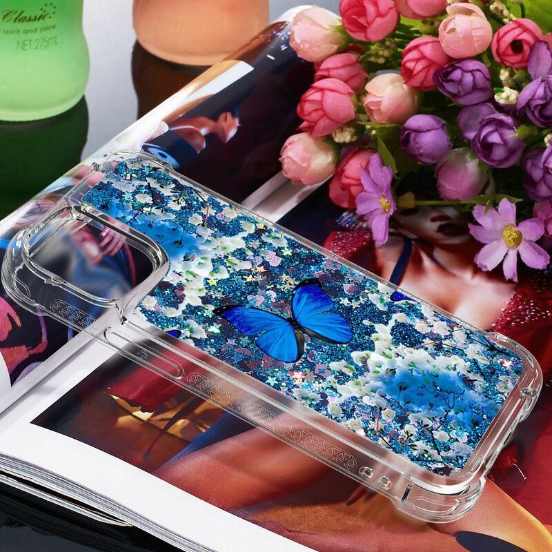 Κάλυμμα iPhone 13 Γκλίτερ Μπλε Πεταλούδες Πρωτότυπος