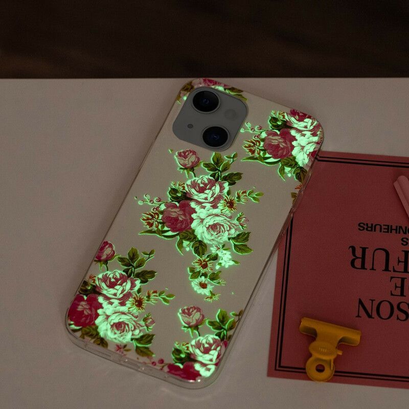 Κάλυμμα iPhone 13 Μαύρο Φθορίζοντα Λουλούδια Ελευθερίας Πρωτότυπος