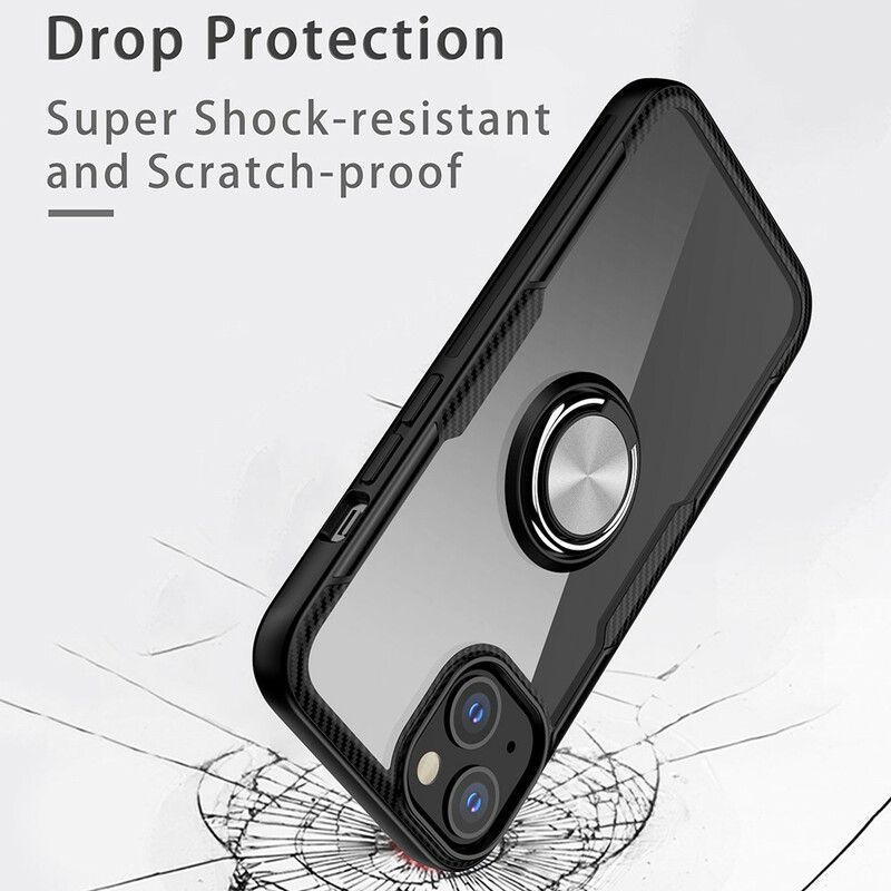 Κάλυμμα iPhone 13 Mini Μαύρο Μεταλλικός Δακτύλιος Από Ανθρακονήματα σιλικόνης