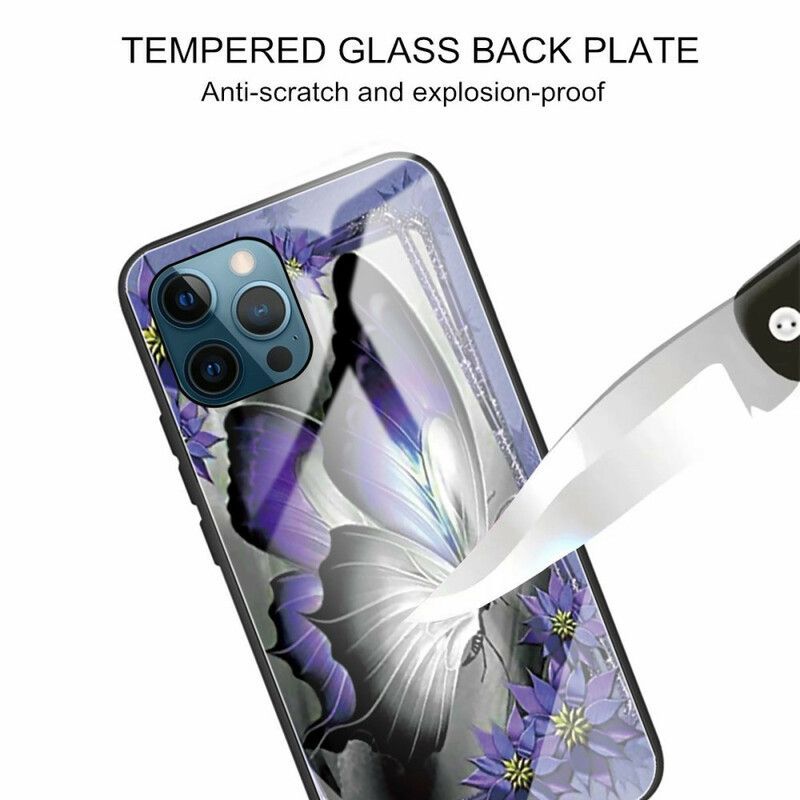 Κάλυμμα iPhone 13 Pro Θήκες Κινητών Μωβ Πεταλούδα Σκληρυμένο Γυαλί