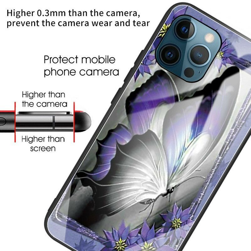 Κάλυμμα iPhone 13 Pro Θήκες Κινητών Μωβ Πεταλούδα Σκληρυμένο Γυαλί