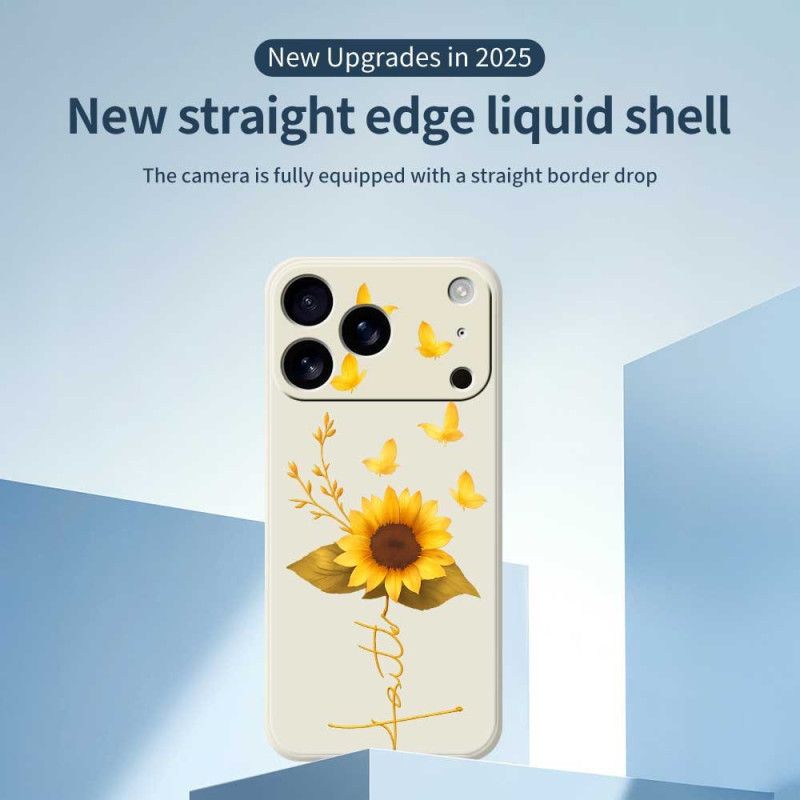 Κάλυμμα iPhone 17 Pro Ηλιοτρόπιο Και Πεταλούδες Από Υγρή Σιλικόνη Σιλικόνης