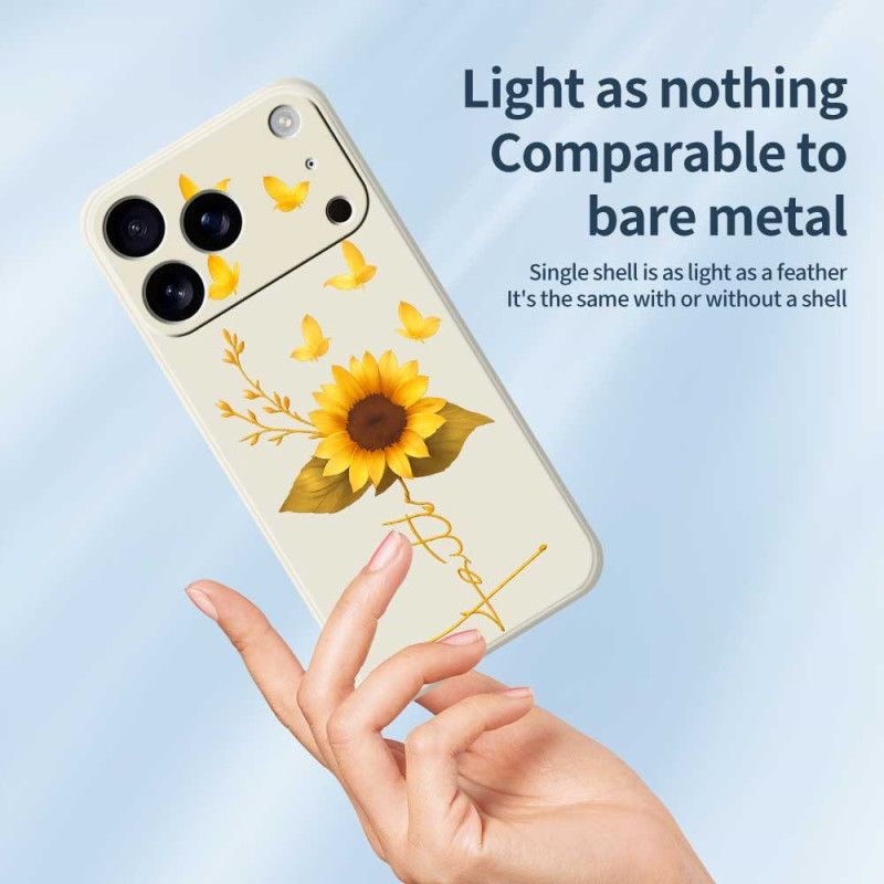 Κάλυμμα iPhone 17 Pro Ηλιοτρόπιο Και Πεταλούδες Από Υγρή Σιλικόνη Σιλικόνης