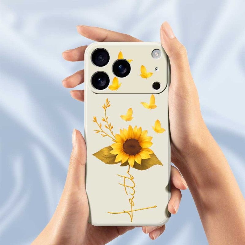Κάλυμμα iPhone 17 Pro Ηλιοτρόπιο Και Πεταλούδες Από Υγρή Σιλικόνη Σιλικόνης
