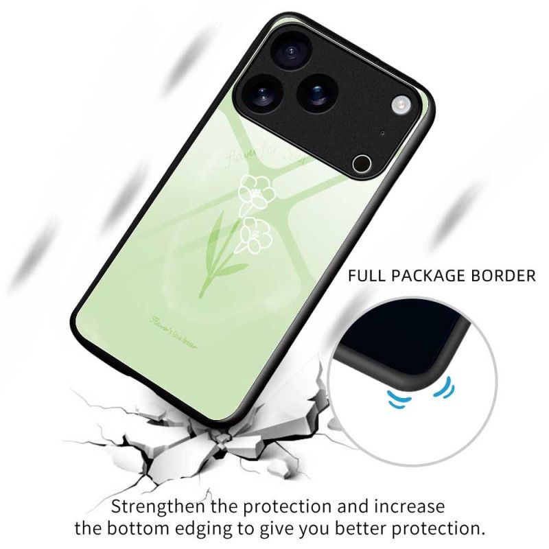 Κάλυμμα iPhone 17 Pro Max Λουλούδια Από Σκληρυμένο Γυαλί Σιλικόνης