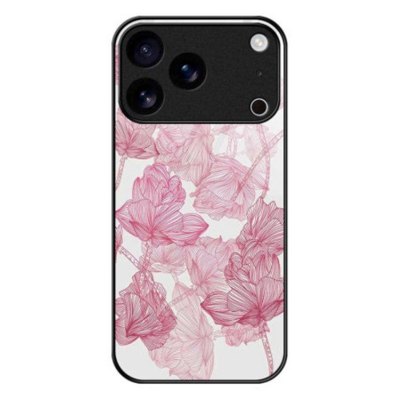 Κάλυμμα iPhone 17 Pro Max Ροζ Σκληρυμένο Γυαλί Floralie