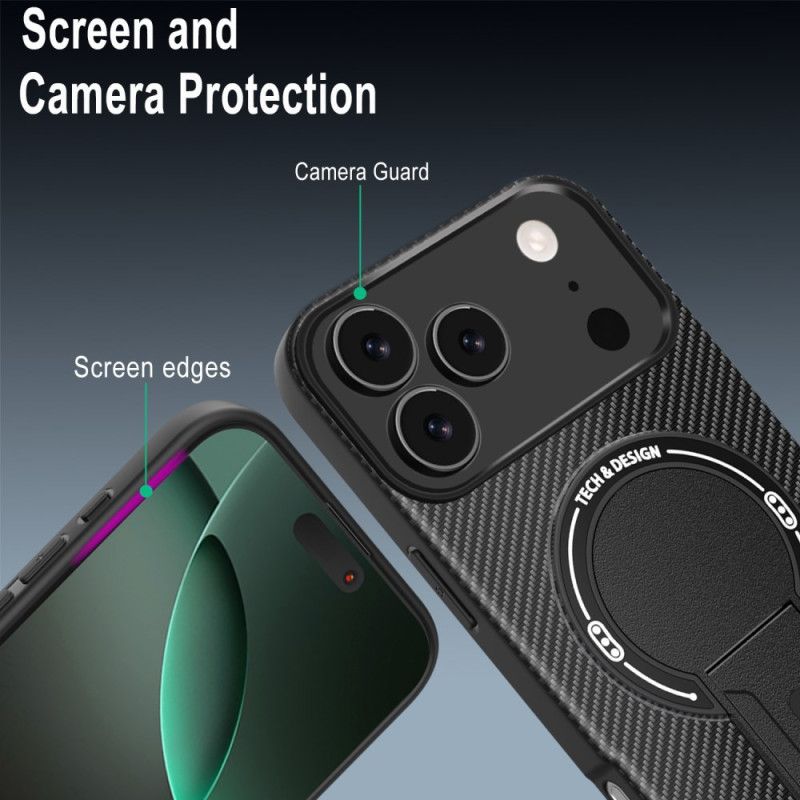 Κάλυμμα iPhone 17 Pro Max Υφή Από Ίνες Άνθρακα Με Βάση Στήριξης