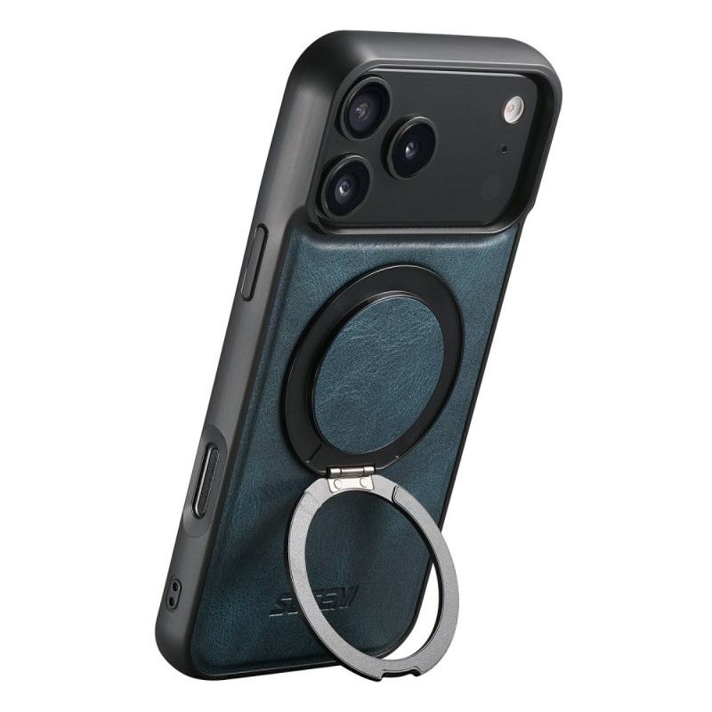 Κάλυμμα iPhone 17 Pro Συμβατό Με Magsafe Εφέ Κερωμένου Δέρματος Με Περιστρεφόμενη Βάση Σιλικόνης