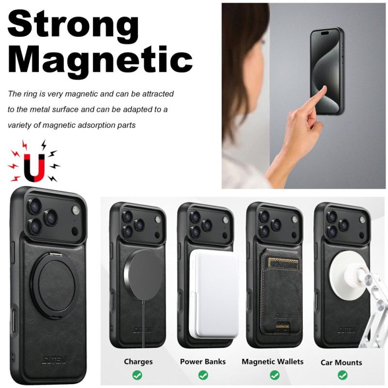 Κάλυμμα iPhone 17 Pro Συμβατό Με Magsafe Εφέ Κερωμένου Δέρματος Με Περιστρεφόμενη Βάση Σιλικόνης