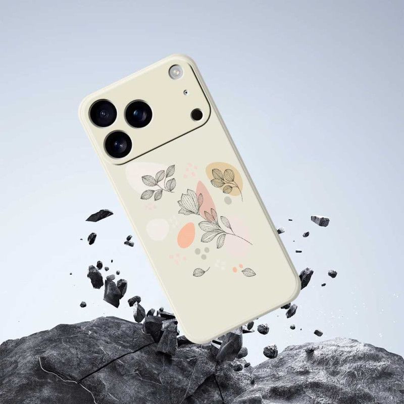 Κάλυμμα iPhone 17 Pro Υγρή Σιλικόνη Με Σκίτσα Σε Σχήμα Φύλλου