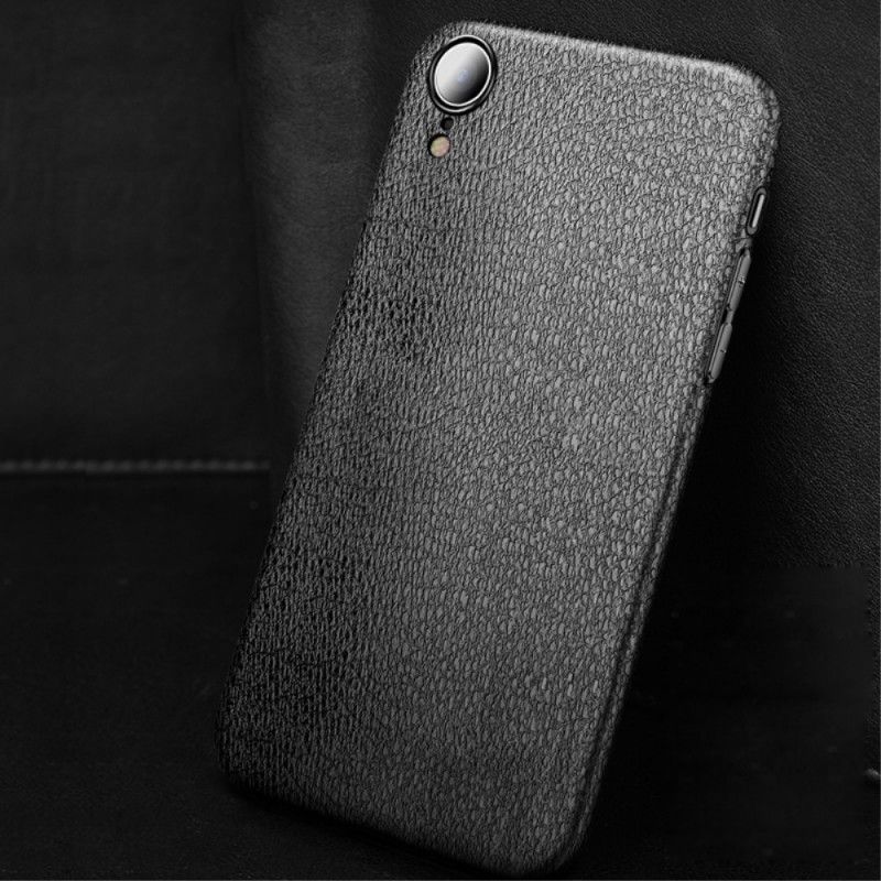 Κάλυμμα iPhone XR Μαύρο Υφή Δέρματος Λίτσι