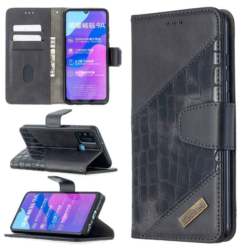 δερματινη Κάλυμμα Honor 9A Μαύρο Κλασικό Εφέ Δέρματος Κροκόδειλου