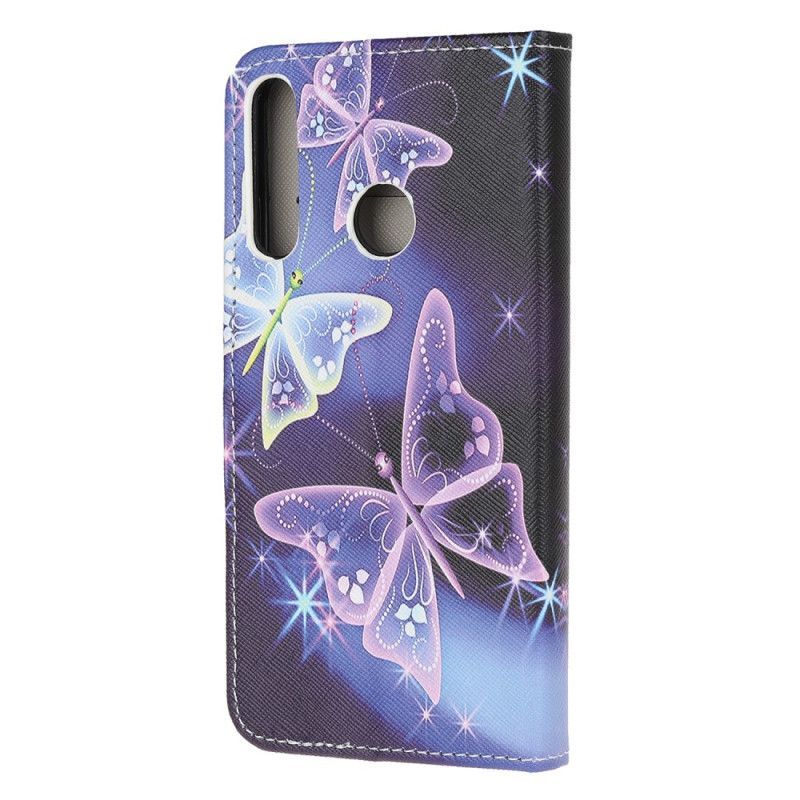 δερματινη Κάλυμμα Για Huawei P40 Lite E / Y7p Ανοιχτό Μπλε Πεταλούδες Και Λουλούδια