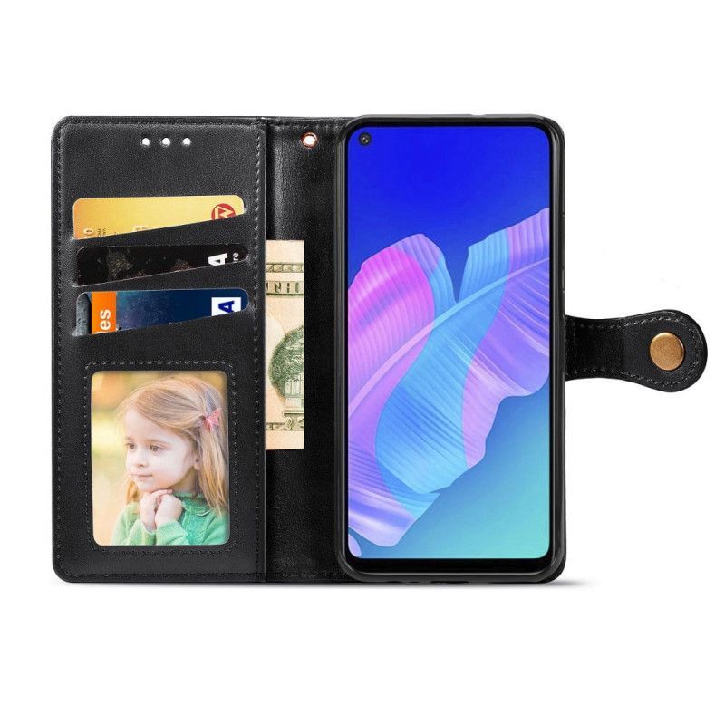δερματινη Κάλυμμα Για Huawei P40 Lite E / Y7p Μαύρο Απομίμηση Δέρματος Και Vintage Κούμπωμα