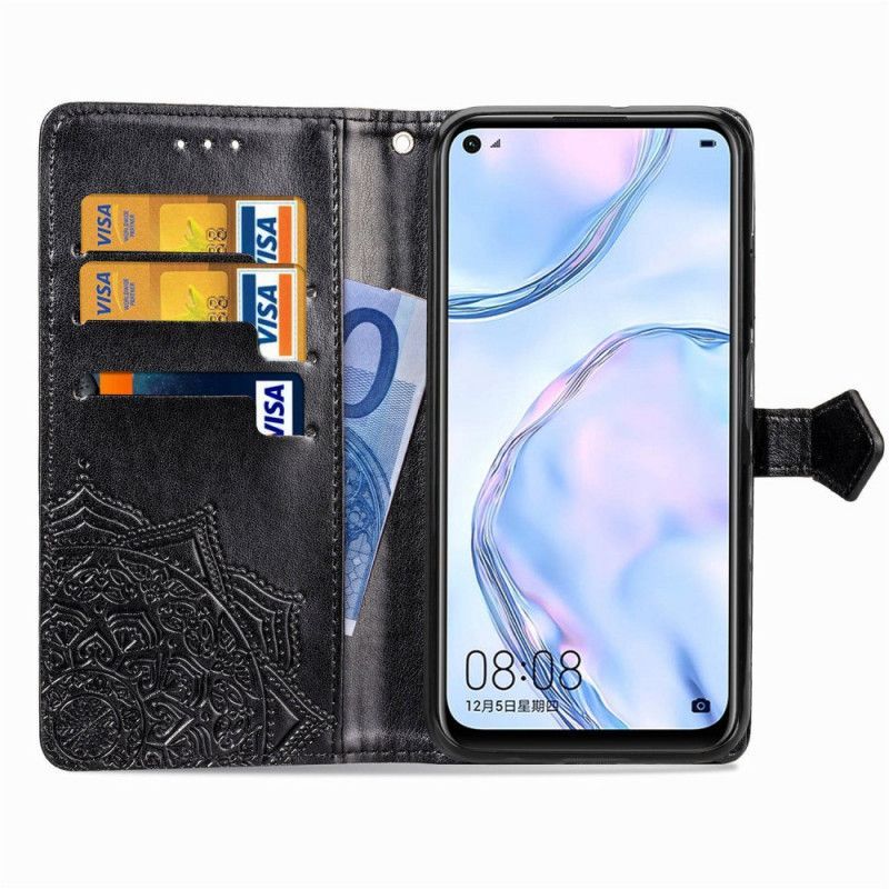 δερματινη Κάλυμμα Για Huawei P40 Lite Μαύρο Μεσαιωνική Μάνταλα