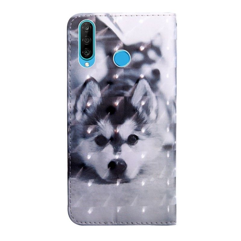 δερματινη Κάλυμμα Huawei P30 Lite Ασπρόμαυρος Σκύλος Πρωτότυπος