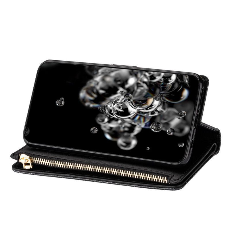 δερματινη Κάλυμμα Huawei P40 Μαύρο Γκλίτερ Πορτοφόλι Με Φερμουάρ