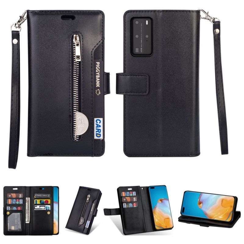 δερματινη Κάλυμμα Huawei P40 Pro Μαύρο Τσαντάκι Με Κορδόνι