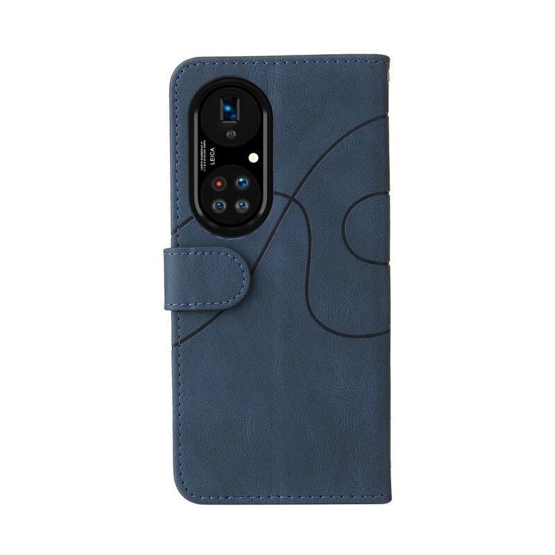 δερματινη Κάλυμμα Huawei P50 Pro Μαύρο Signature Δίχρωμο Ψεύτικο Δέρμα Πρωτότυπος