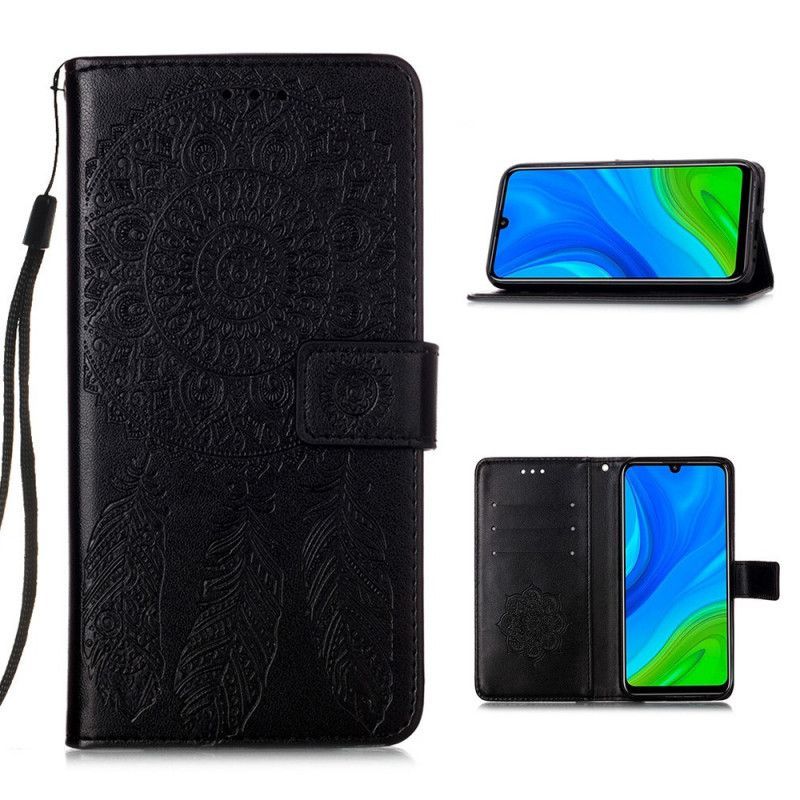 Κάλυμμα Folio Huawei P Smart 2020 Μαύρο Εμπριμέ Ονειροπαγίδα Και Λουράκι