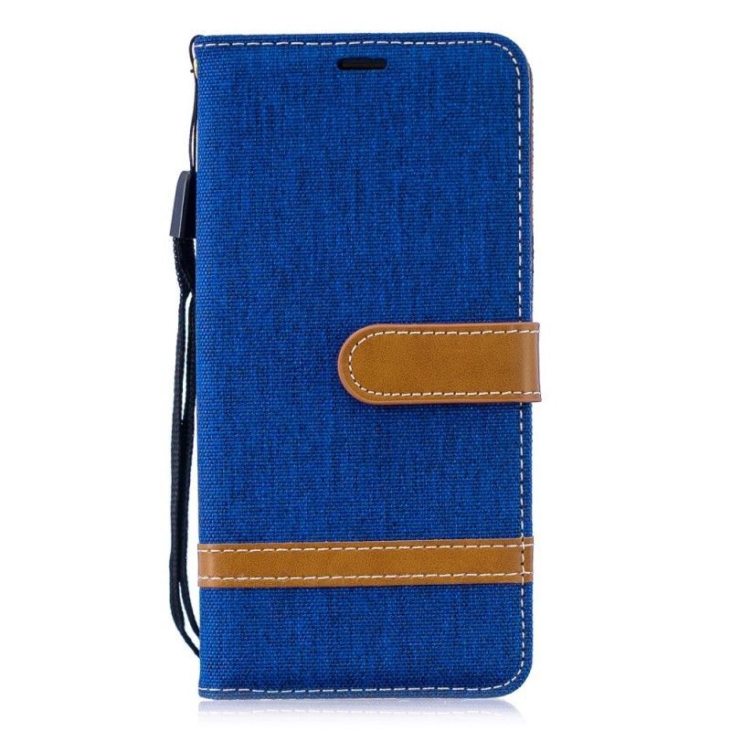 Κάλυμμα Folio Huawei P30 Γκρι Υφασμάτινο Και Δερμάτινο Λουράκι