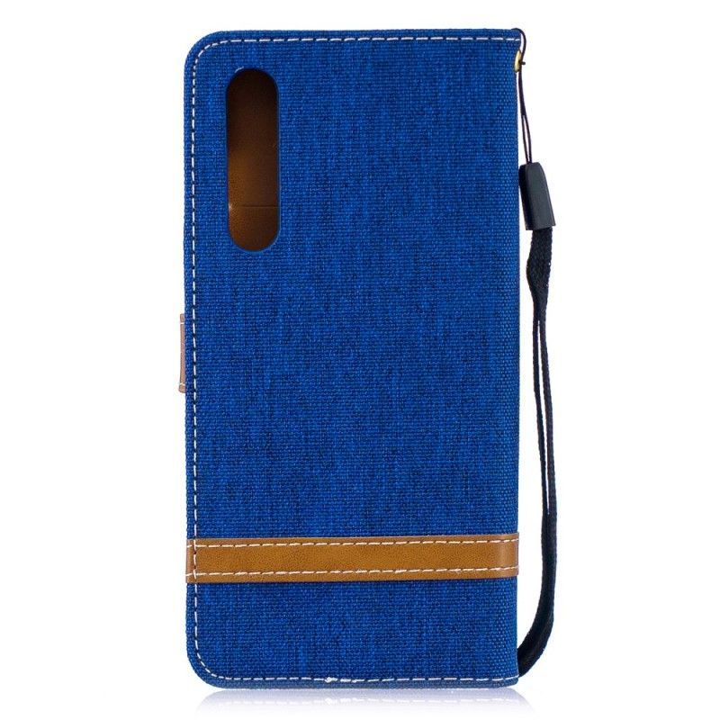 Κάλυμμα Folio Huawei P30 Γκρι Υφασμάτινο Και Δερμάτινο Λουράκι