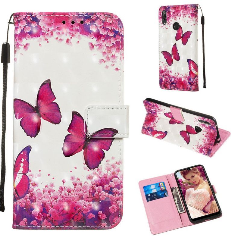 Κάλυμμα Folio Huawei Y7 2019 Θήκες Κινητών Τρισδιάστατες Κόκκινες Πεταλούδες