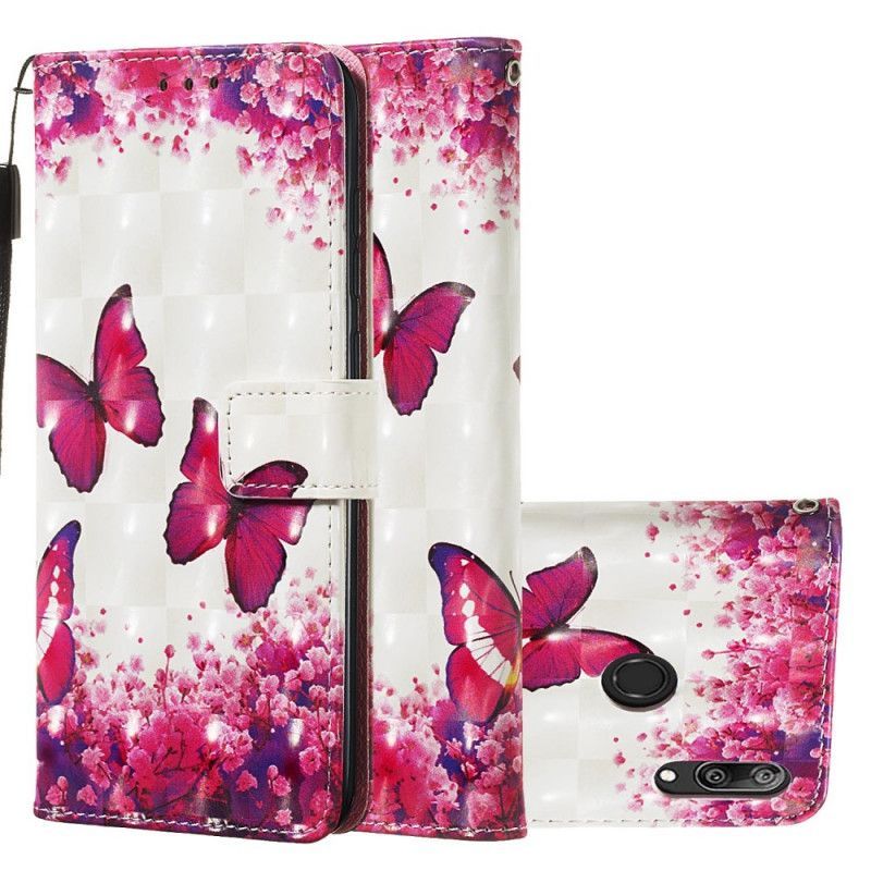 Κάλυμμα Folio Huawei Y7 2019 Θήκες Κινητών Τρισδιάστατες Κόκκινες Πεταλούδες