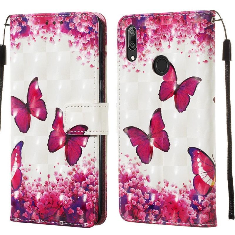 Κάλυμμα Folio Huawei Y7 2019 Θήκες Κινητών Τρισδιάστατες Κόκκινες Πεταλούδες