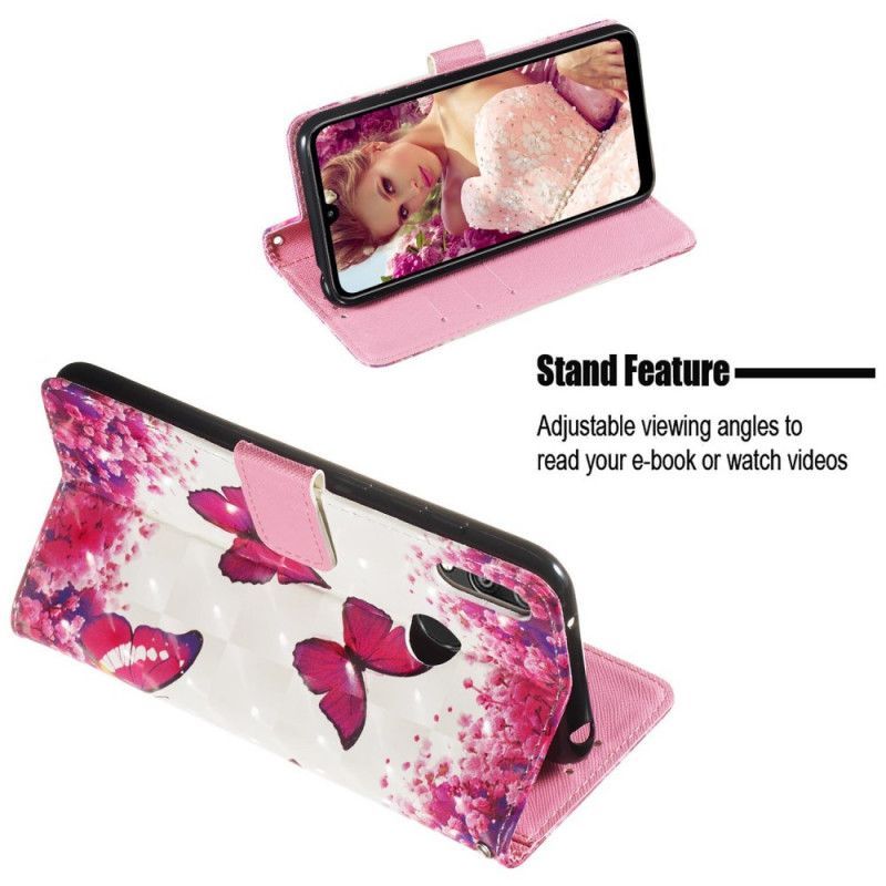 Κάλυμμα Folio Huawei Y7 2019 Θήκες Κινητών Τρισδιάστατες Κόκκινες Πεταλούδες