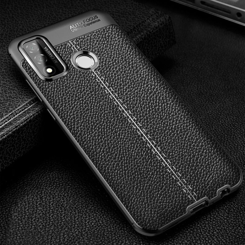 Κάλυμμα Για Huawei P Smart 2020 Μαύρο Εφέ Από Δέρμα Λίτσι Διπλής Γραμμής