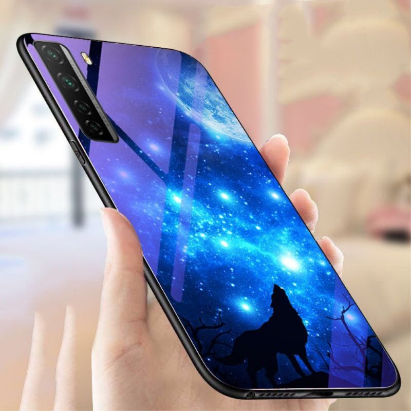 Κάλυμμα Huawei P40 Lite 5G Navy Blue Σκληρυμένο Γυαλί Και Ζωική Σιλικόνη