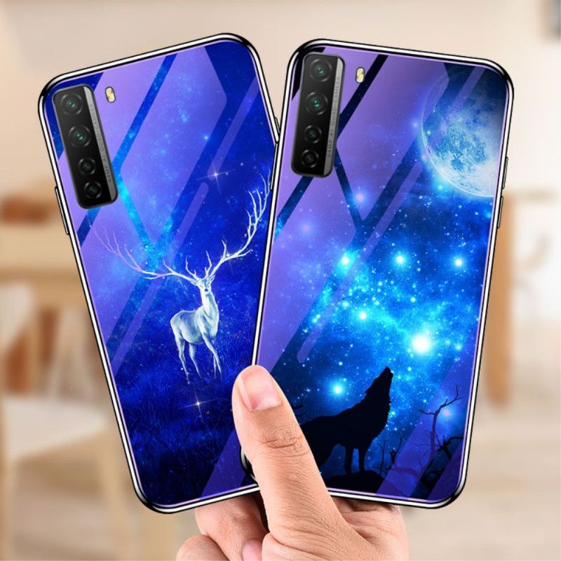 Κάλυμμα Huawei P40 Lite 5G Navy Blue Σκληρυμένο Γυαλί Και Ζωική Σιλικόνη