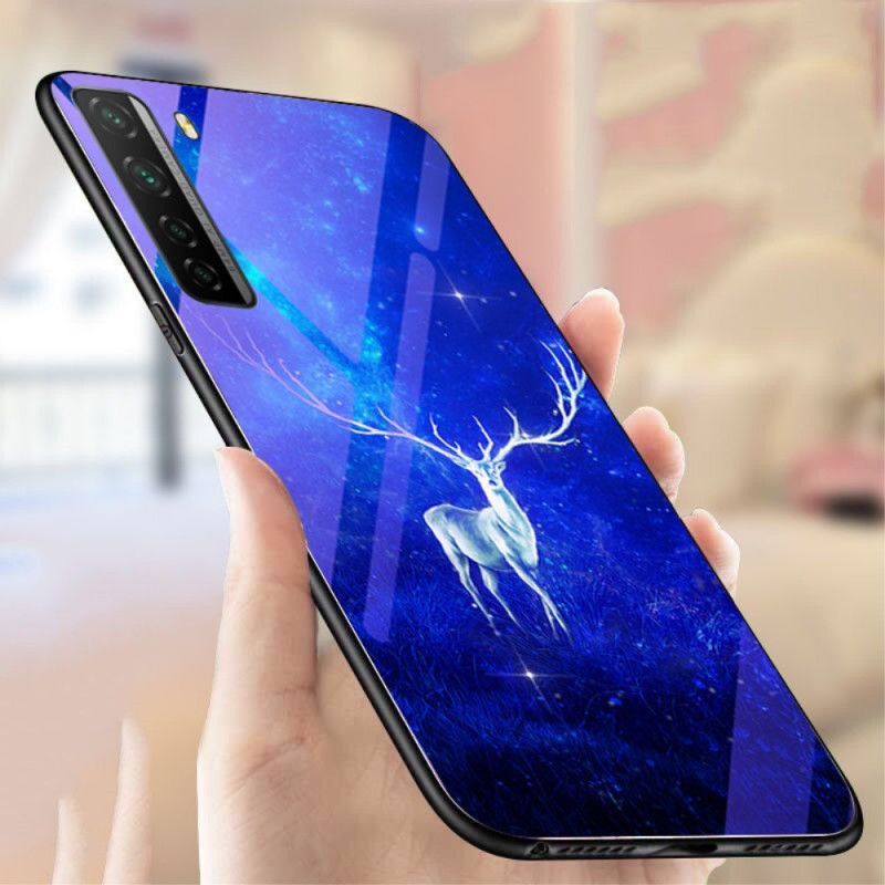 Κάλυμμα Huawei P40 Lite 5G Navy Blue Σκληρυμένο Γυαλί Και Ζωική Σιλικόνη