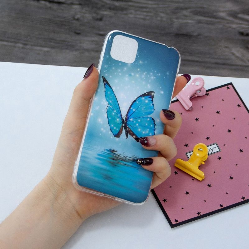 Κάλυμμα Huawei Y5p Φθορίζουσα Μπλε Πεταλούδα