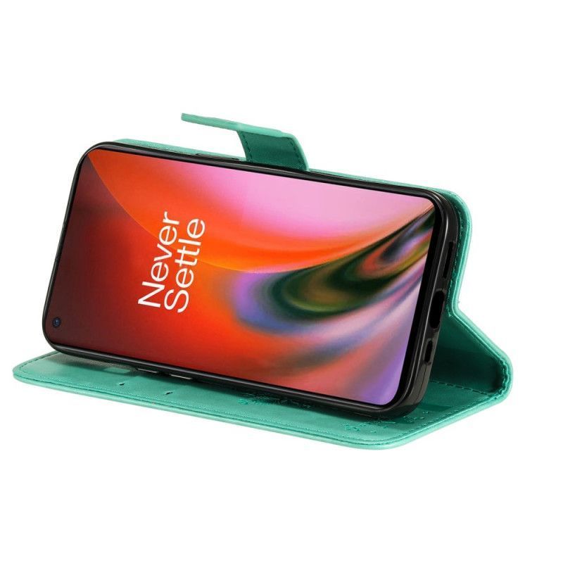 δερματινη Κάλυμμα Για OnePlus Nord 2 5G Μαύρο Δέντρο Και Στρινγκ Γάτα
